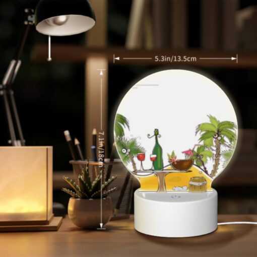 Round Acrylic Night Light, A Cartoon Of A Tropical Island With A Table And Chairs -Acrylic Night Light Shop 9f357d3cd29c7c6c5ae0f4fc3042dfae4c43484d