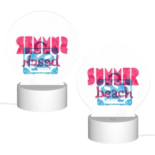 Round Acrylic Night Light, A Pink And Blue Sign That Says "Summer Beach.". -Acrylic Night Light Shop 9f42c235dbbca4fc7789b78288a007a22f19f0d8