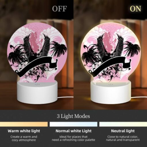 Round Acrylic Night Light, A Pink And Black Image Of A Bird With A Letter "U" On It. -Acrylic Night Light Shop 9f6bac1531d886dfb0e64a48c2feba48b9e86bdb