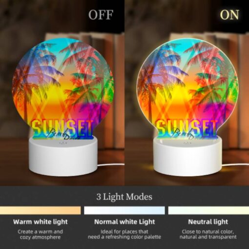 Round Acrylic Night Light, A Colorful Sunset With A Beach Party Logo. -Acrylic Night Light Shop 9f8d68321b234e3f76c274ab4a3cf73c2711933a