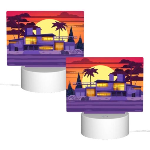 Rectangular Acrylic Night Light, A House With A Purple Roof And A Sunset In The Background. -Acrylic Night Light Shop 9f9ee4a24512979d5c7a45bab2c59dc0ad21b7c5