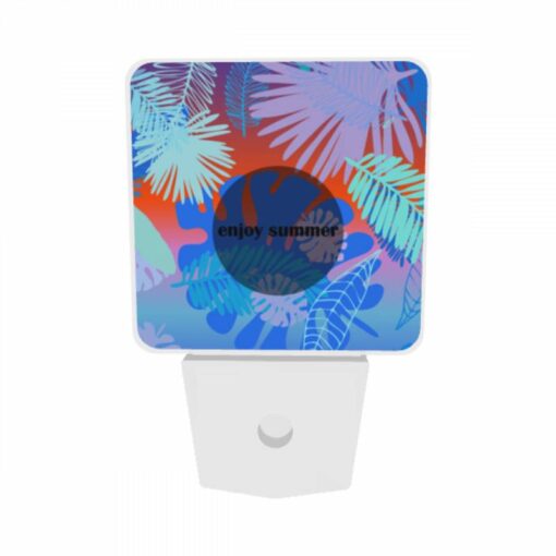 Night Light Set Of 2, A Colorful Image Of Palm Trees And A Blue Circle With The Words "Enjoy Summer" Written On It. -Acrylic Night Light Shop 9fe9f87e995b61c914feaa6305dce3034d221686
