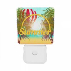 Night Light Set Of 2, A Colorful Hot Air Balloon Is Flying Over A Beach With A Yellow Sign That Says "Summer." -Acrylic Night Light Shop a079bc359ed712570fe01138e7e30443878c397a