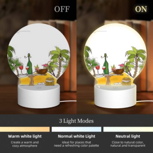 Round Acrylic Night Light, A Cartoon Of A Tropical Island With A Table And Chairs -Acrylic Night Light Shop a191ef3415b4f6bfc418f0e10d6d3431dd71f2a3