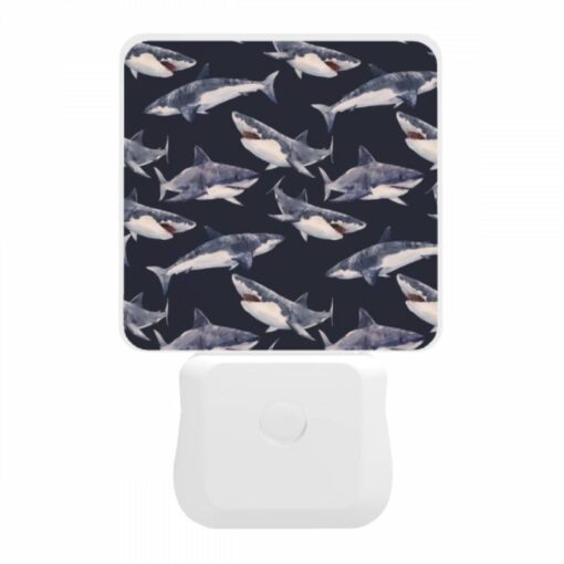 Night Light, A Pattern Of Sharks On A Blue Background. -Acrylic Night Light Shop a3ed7b8ebb83327588b05b4c36776e37fff37daf