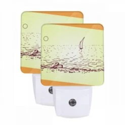 Night Light Set Of 2, A Boat Is Sailing In The Ocean