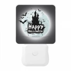 Night Light, A Poster With A Castle And Bats On It That Says "Happy Halloween.". 8 Night Light, A Poster With A Castle And Bats On It That Says "Happy Halloween.". -Acrylic Night Light Shop a73345f74be3f2739174b519345a1b2b59feebef