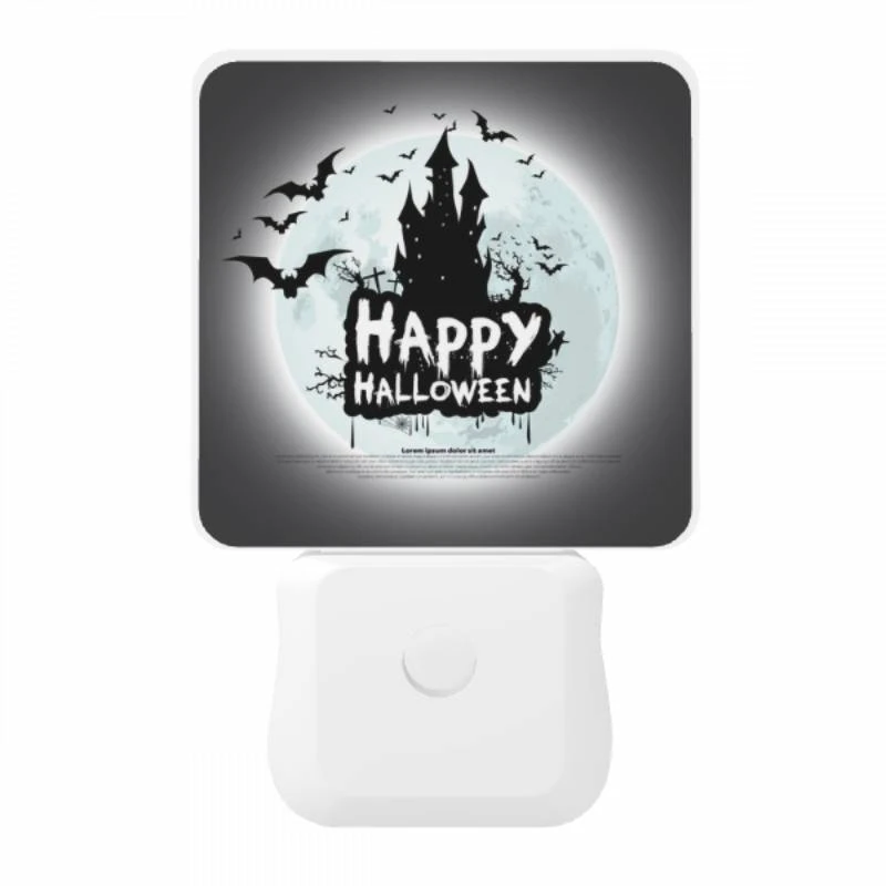 Night Light, A poster with a castle and bats on it that says "Happy Halloween.". Night Light, A Poster With A Castle And Bats On It That Says "Happy Halloween.". -Acrylic Night Light Shop a73345f74be3f2739174b519345a1b2b59feebef