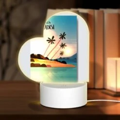 Love Acrylic Night Light, A Colorful Poster Of A Tropical Island With Palm Trees And A Sunset.