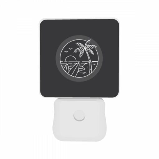 Night Light Set Of 2, A Black And White Image Of A Beach At Night With A Palm Tree And A Sunset. -Acrylic Night Light Shop a9411bb4acf7a0a40a00da39112c8c404089cc77