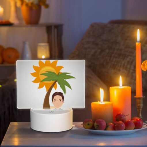Rectangular Acrylic Night Light, A Man Is Smiling Under A Palm Tree. -Acrylic Night Light Shop aa0422fe16cbc8534b6b7e44c491cf719ef82629