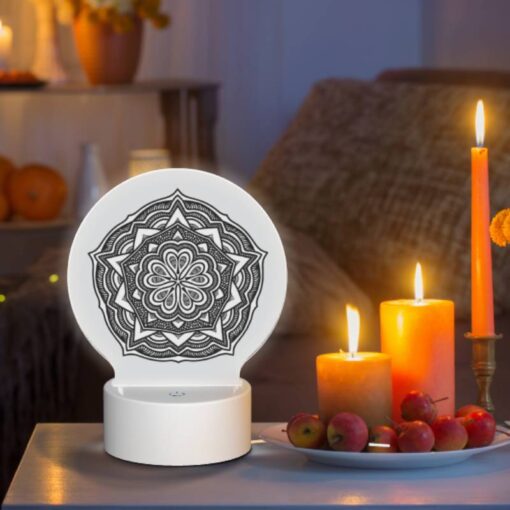 Round Acrylic Night Light, A Black And White Drawing Of A Flower. -Acrylic Night Light Shop aa15517efb6147bd499efcb01c7fc19d03fec01e