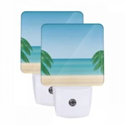 Night Light Set Of 2, Two Palm Trees Are On The Beach