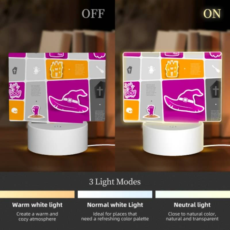 Rectangular Acrylic Night Light, A collection of Halloween images on a pink background. Rectangular Acrylic Night Light, A Collection Of Halloween Images On A Pink Background. -Acrylic Night Light Shop aa92c889ea80eef67802c53a668445cc457006c5