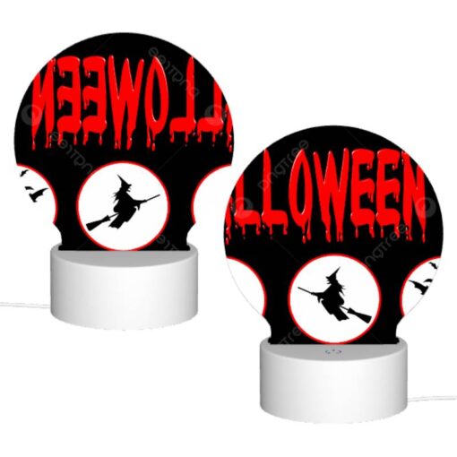 Round Acrylic Night Light, A Halloween Sign With Four Different Images Of Witches And Bats. -Acrylic Night Light Shop aaf2d3fdcdefa087bcf01003861ddd28f41c3b69