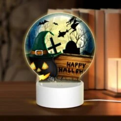 Round Acrylic Night Light, A Halloween Scene With A Pumpkin