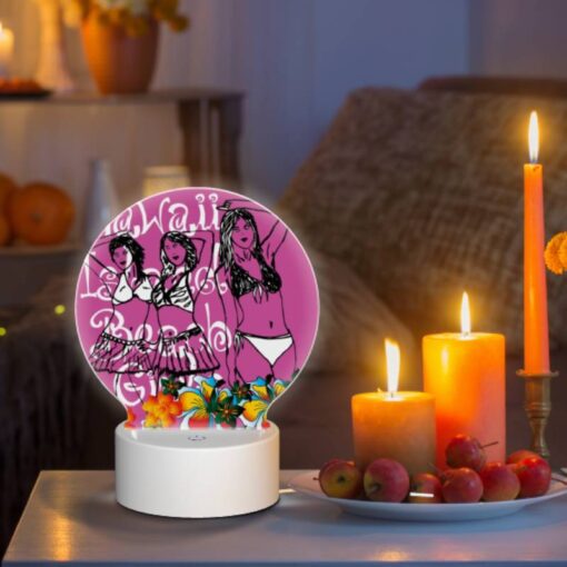 Round Acrylic Night Light, Three Women In Bikinis Are Standing On A Pink Background. -Acrylic Night Light Shop ab2f9ab1f2e49d3f3dbb3fb399fc4a9420284f5f