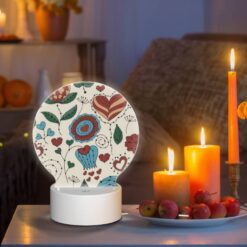Round Acrylic Night Light, A Colorful Floral Pattern With Hearts And Leaves. -Acrylic Night Light Shop adf78064053b36d94076fbb8edfe2e090508b494