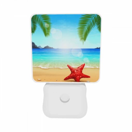 Night Light Set Of 2, A Red Starfish Is Sitting On The Beach In Front Of The Ocean. -Acrylic Night Light Shop ae3650433dcc260a5f1fc98607bc498992ec3b31