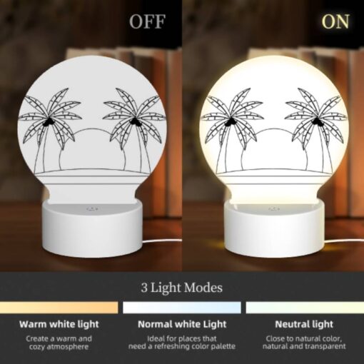 Round Acrylic Night Light, A Black And White Drawing Of A Hat With Two Palm Trees On Either Side. -Acrylic Night Light Shop ae720850506896e0a088b526463eb7ea5ee2f79d