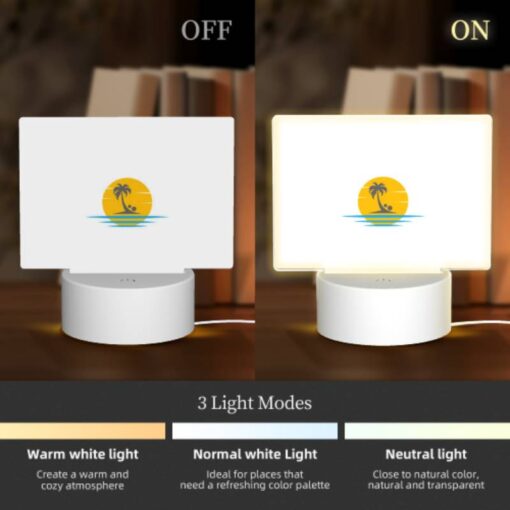 Rectangular Acrylic Night Light, A Yellow Sun With A Blue Ocean And Palm Trees In The Background. -Acrylic Night Light Shop aeb6ea73cd2812e6d74a9be8b3bf9c1fcdc9c7ff
