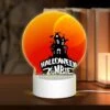 Round Acrylic Night Light, A Halloween Party Is Advertised With A Spooky House And A Moon In The Background.