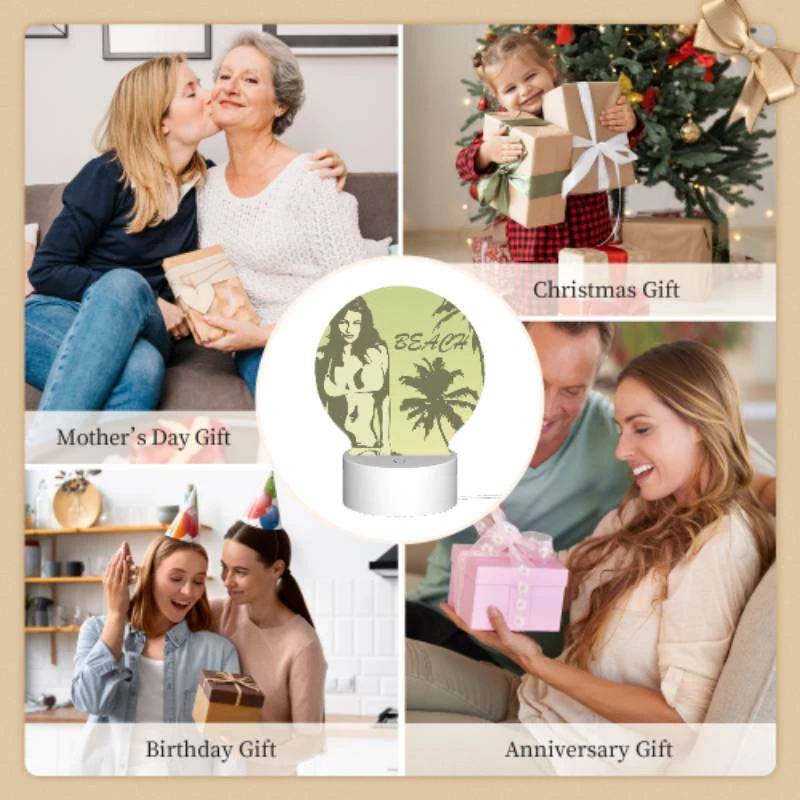 Round Acrylic Night Light, A woman in a bikini is standing on a beach. Round Acrylic Night Light, A Woman In A Bikini Is Standing On A Beach. -Acrylic Night Light Shop afe07b1ed875a094fdb455607646ed857c21d33d