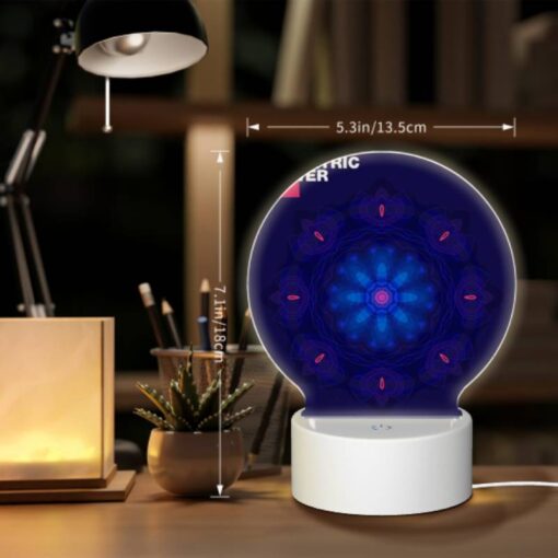 Round Acrylic Night Light, A Blue And Pink Geometric Flower. -Acrylic Night Light Shop b050d8f51770f6daa70d778e709f52fc9fbad64b