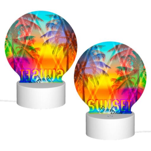 Round Acrylic Night Light, A Colorful Sunset With A Beach Party Logo. -Acrylic Night Light Shop b1017cf8eaff0c943a35550785f7271b5dfd12c5