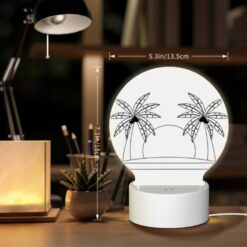 Round Acrylic Night Light, A Black And White Drawing Of A Hat With Two Palm Trees On Either Side. -Acrylic Night Light Shop b1f2f1f6a099436d27eee03c2390b8398a97f7c0