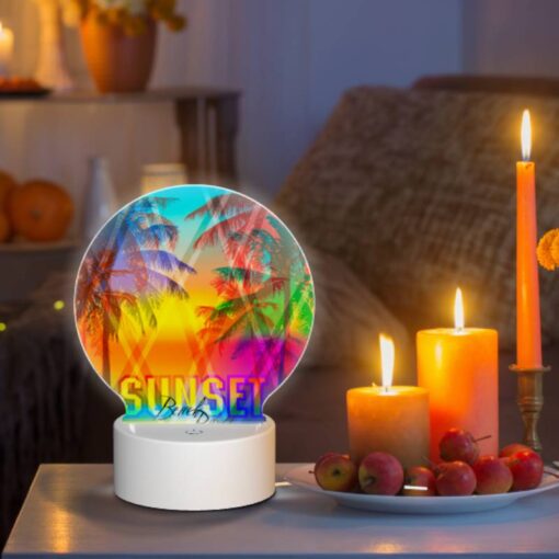 Round Acrylic Night Light, A Colorful Sunset With A Beach Party Logo. -Acrylic Night Light Shop b2151f603c9f9472dae3c2986fca3a2c5d242cdc
