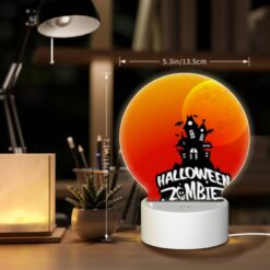 Round Acrylic Night Light, A Halloween Party Is Advertised With A Spooky House And A Moon In The Background. -Acrylic Night Light Shop b2eff35708001f6f25bd872105f1d6b58c7390fd
