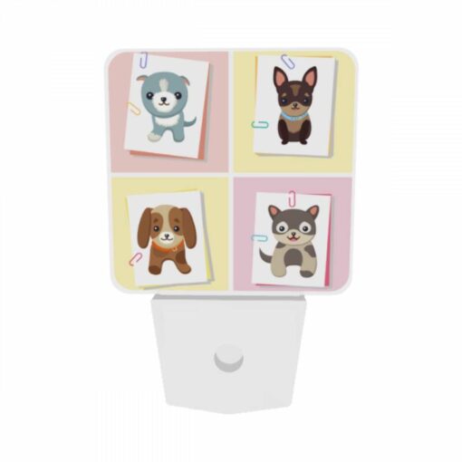 Night Light Set Of 2, Four Different Colored Dog Pictures Are On A Yellow Background. -Acrylic Night Light Shop b3868a6ad895a08df3d6dc5b8187ec8913a4f1ad
