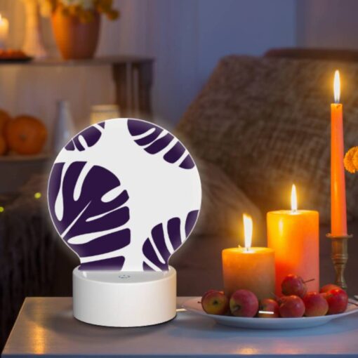Round Acrylic Night Light, A Pattern Of Leaves On A White Background. -Acrylic Night Light Shop b3c2129d1772f13f8d5d5b4028e3f3485c000183
