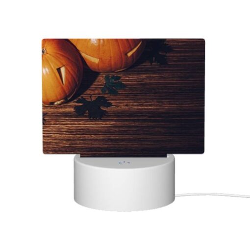 Rectangular Acrylic Night Light, A Wooden Table With A Pumpkin On It. -Acrylic Night Light Shop b4291179fa7f98096b61d15866fb544c50a1e704