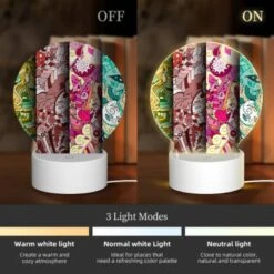 Round Acrylic Night Light, Four Different Colored Paintings Of Flowers. -Acrylic Night Light Shop b43ee72d0b3204ae0ae8599f7ad73fc5f4d36692