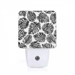 Night Light, A Pattern Of Black And White Leaves.