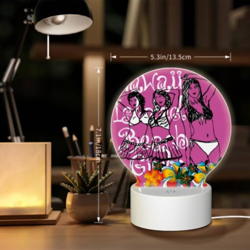 Round Acrylic Night Light, Three Women In Bikinis Are Standing On A Pink Background. -Acrylic Night Light Shop b457f44c7b95c27f9b52a740d2d8f7d1d8974047