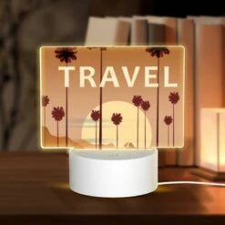 Rectangular Acrylic Night Light, A Bus Is Parked In Front Of A Beach With Palm Trees In The Background.