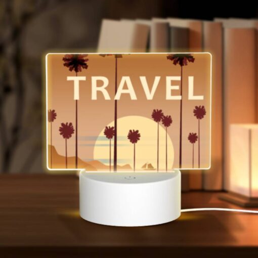 Rectangular Acrylic Night Light, A Bus Is Parked In Front Of A Beach With Palm Trees In The Background. -Acrylic Night Light Shop b484f1499ee14eec70012a98d13ed5cd3c1fbe80