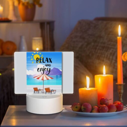 Rectangular Acrylic Night Light, A Colorful Beach Scene With A Sun Umbrella And Two Chairs. -Acrylic Night Light Shop b4b88c32b94f4233908e6c2eee50c16082d5f689