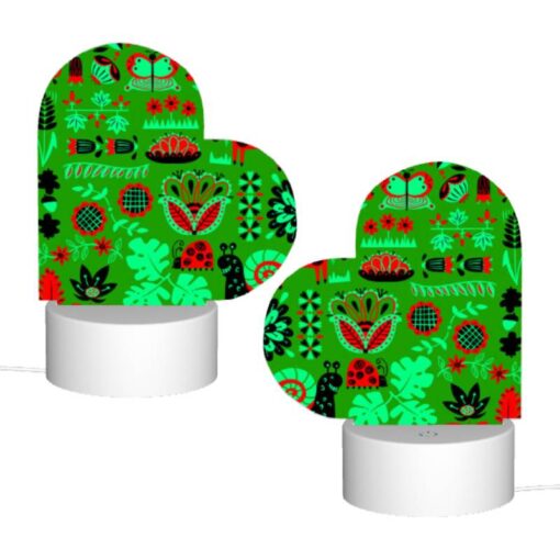 Love Acrylic Night Light, A Green And Red Patterned Fabric With Various Plants And Animals On It. -Acrylic Night Light Shop b4f87f44e7bf43645c391f788de34eba7f4454e1