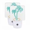 Night Light Set Of 2, A Green And Blue Palm Tree With A Blue Trunk.