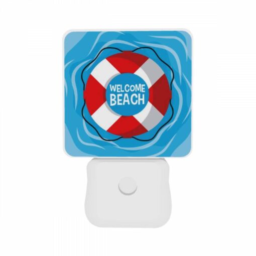 Night Light Set Of 2, A Red And White Lifeboat With The Words "Welcome Beach" Written On It. -Acrylic Night Light Shop b59506c828a1ddcbf5df4943c40a657a74fafbea