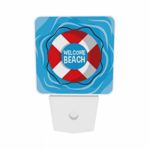 Night Light Set Of 2, A Red And White Lifeboat With The Words "Welcome Beach" Written On It. -Acrylic Night Light Shop b66933642662b6fc6c256d81738117c136a47b37