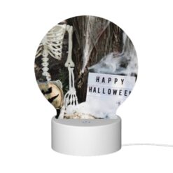 Round Acrylic Night Light, A Skeleton And A Pumpkin Are Placed Next To A Sign That Reads "Happy Halloween." -Acrylic Night Light Shop b68fcd8147872bc0aeb2164a21a6523b482737d7