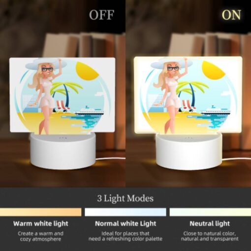 Rectangular Acrylic Night Light, A Woman In A White Dress Is Standing On A Beach -Acrylic Night Light Shop b71b9cfa8edf4358a88356d6f1cdbbe2def062bd