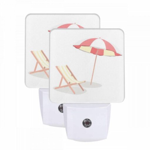 Night Light Set Of 2, A Colorful Umbrella Is Open And Placed Over A Striped Lounge Chair. -Acrylic Night Light Shop b8bead5039b063ba2eef643df28d70890dcb5bf9