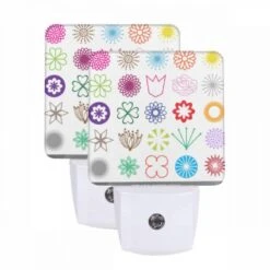 Night Light Set Of 2, A Collection Of Flower Icons In Various Colors.