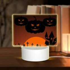 Rectangular Acrylic Night Light, A Halloween Scene With Three Pumpkins And A Tree.